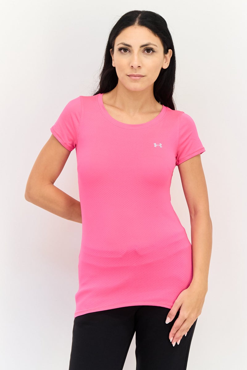 UNDER ARMOUR تي شيرت تدريب للنساء من ماركة لياقة بدنية، وردي داكن - Image 1