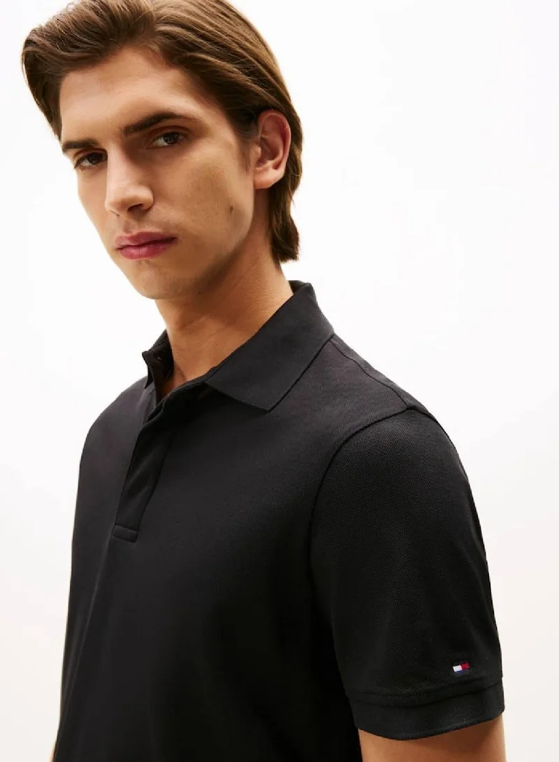 TOMMY HILFIGER Black Hidden Placket Regular Polo Shirt for Men | Best Price UAE