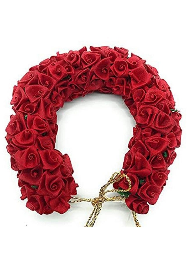 Ervio Red and Golden Artificial Gajra for Hair Bun Juda for Women and Girls Traditional Floral Veni for Wedding Temple Dance Pooja Festive Hairstyles (2 psc) - Image 4