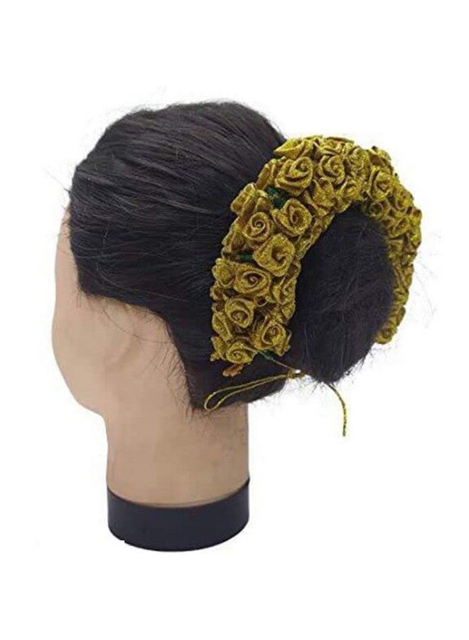 Ervio Red and Golden Artificial Gajra for Hair Bun Juda for Women and Girls Traditional Floral Veni for Wedding Temple Dance Pooja Festive Hairstyles (2 psc) - Image 3