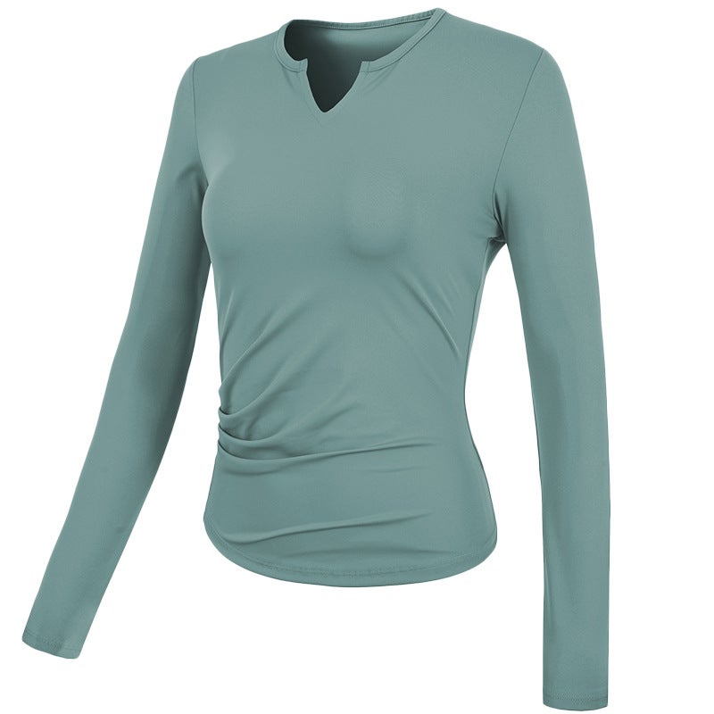 الرياضة أعلى النساء V-Neck تمتد تجفيف سريع ملابس اليوغا التدريب الأكمام الطويلة ضيقة التخسيس ملابس اللياقة البدنية الخريف والشتاء - Image 4