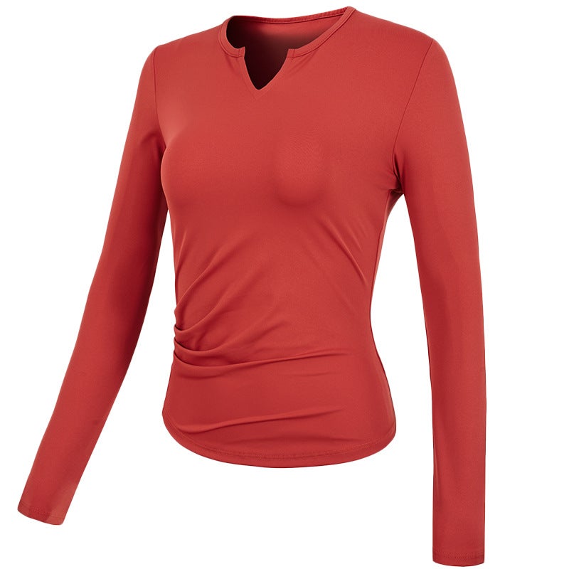 الرياضة أعلى النساء V-Neck تمتد تجفيف سريع ملابس اليوغا التدريب الأكمام الطويلة ضيقة التخسيس ملابس اللياقة البدنية الخريف والشتاء - Image 3