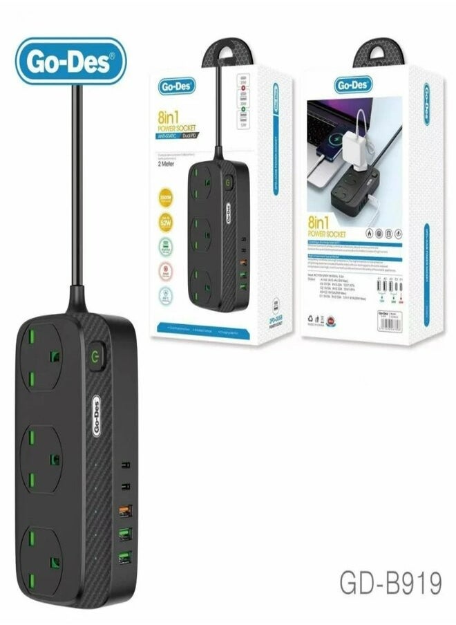 GO-DES Power Socket Dual PD 2 Meter 3500W  - Image 1