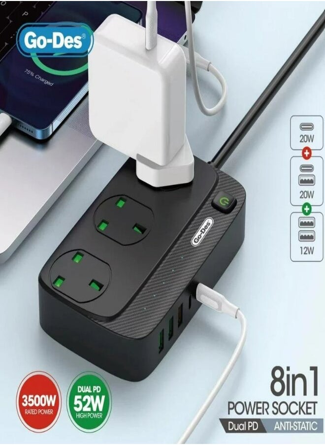 GO-DES Power Socket Dual PD 2 Meter 3500W  - Image 2