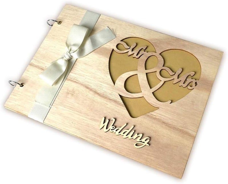 دفتر ضيوف زفاف خشبي مخصص للسيد والسيدة مع توقيع ورسالة على الطراز الريفي - Image 2