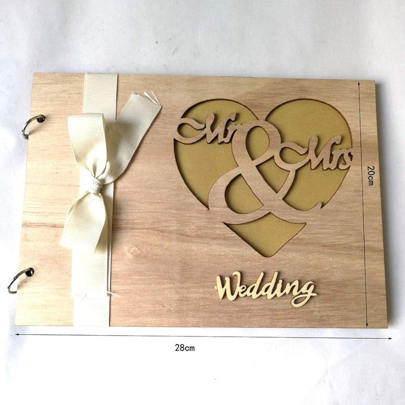 دفتر ضيوف زفاف خشبي مخصص للسيد والسيدة مع توقيع ورسالة على الطراز الريفي - Image 3