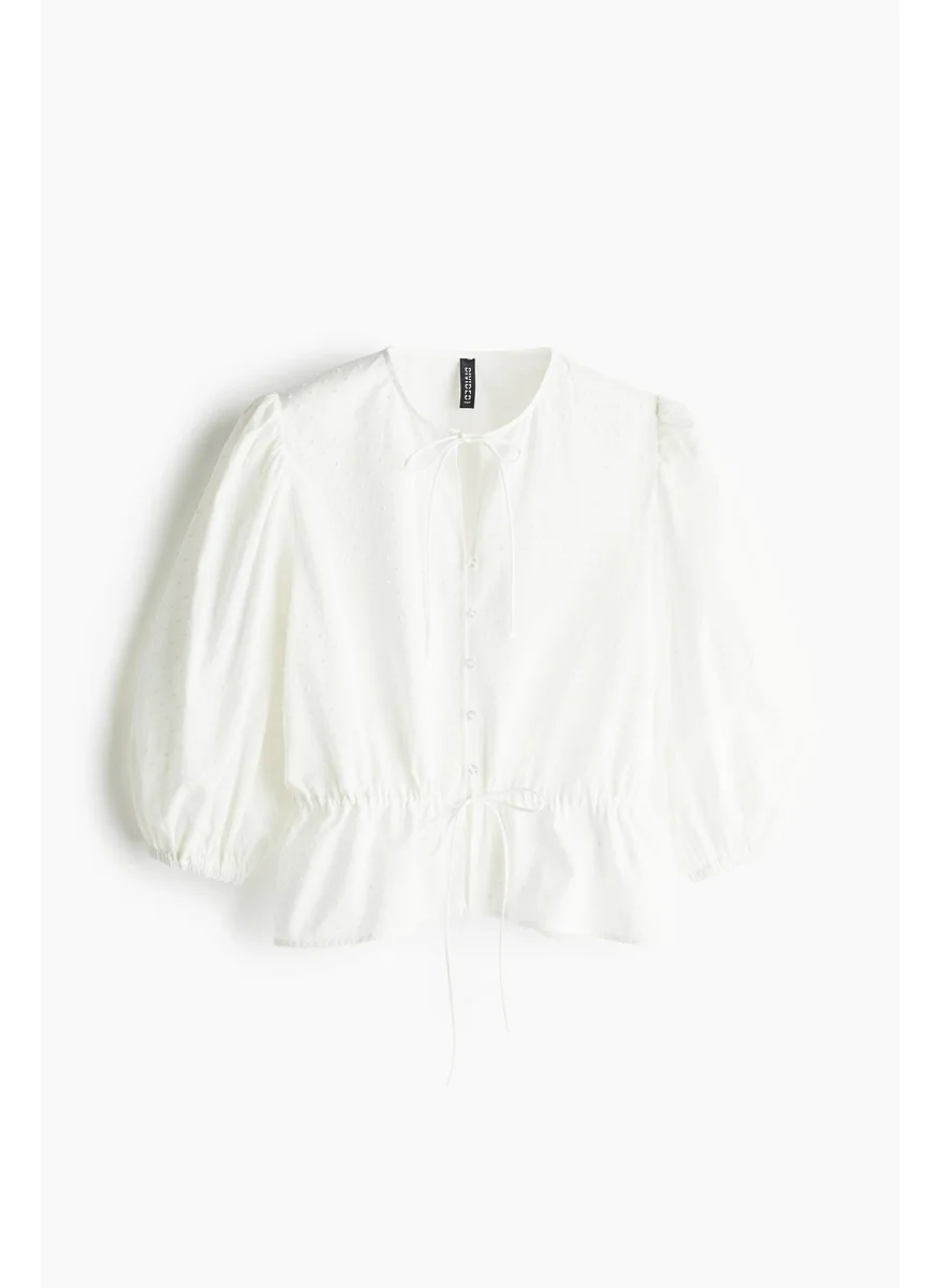 H&M Puff-Sleeved Cotton Blouse