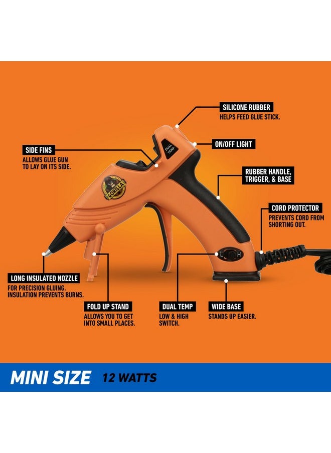 Gorilla Dual Temp Mini Hot Glue Gun Kit With 30 Hot Glue Sticks, Precision Nozzle, And Easy Squeeze Trigger, For Diy, Craft, Repairs, And More, Orange (Combo Pack:1 Mini Gun, 30 Glue Sticks)  - Image 3