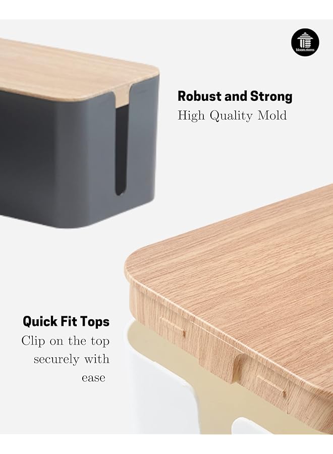 إيروريكس مجموعة صناديق إدارة الكابلات من بلوم ستورز مكونة من صندوقين كبيرين لتنظيم كابلات التمديد مع جزء علوي مشقوق لعرض المعلومات على الزجاج الأمامي، مجموعة أنيقة وقوية وعالية الاستخدام، مقاس XL + كبير من الخيزران الأسود - Image 4