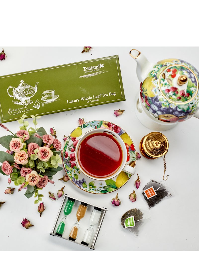 تيلاند كوب وفواكه خزفي آمن للغسل في الميكروويف وغسالة الأطباق مع حافة ذهبية مثالية للقهوة كابتشينو واسبريسو والشاي - Image 5