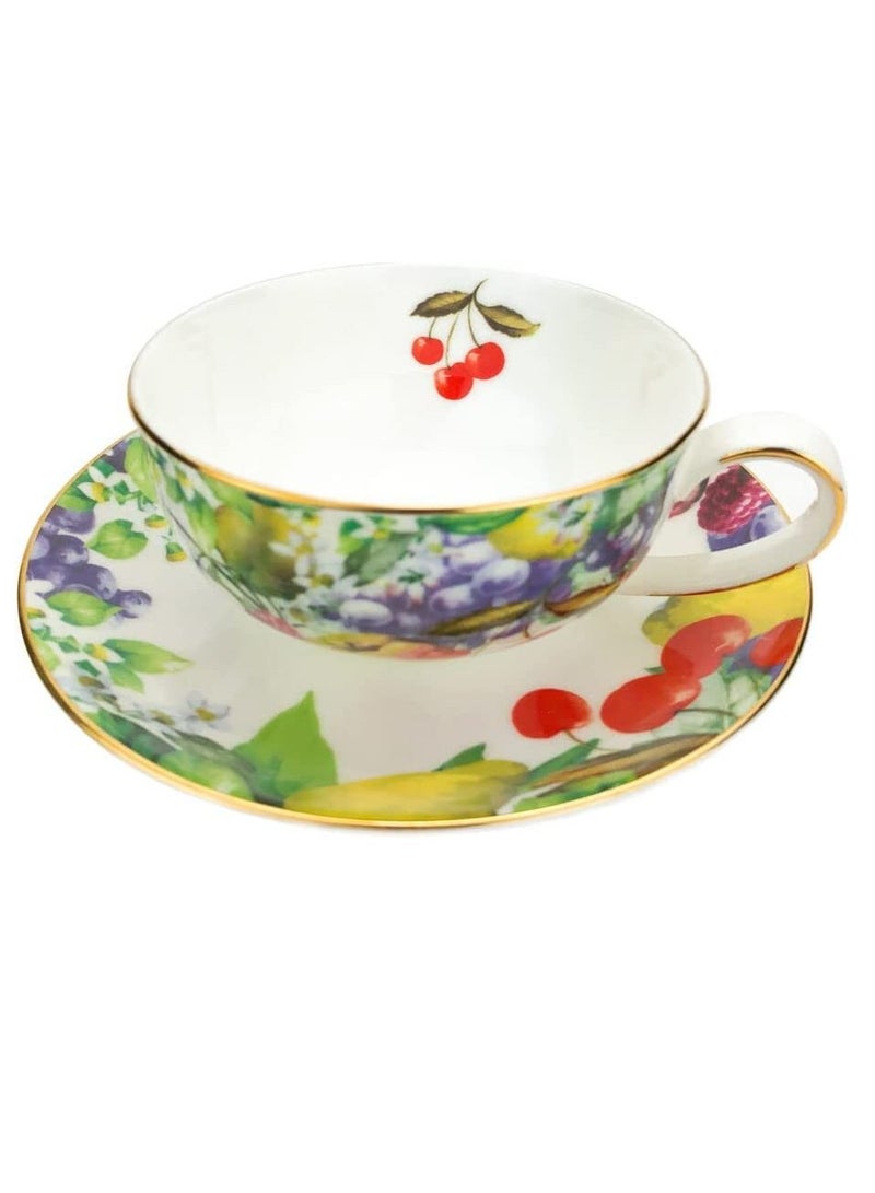 تيلاند كوب وفواكه خزفي آمن للغسل في الميكروويف وغسالة الأطباق مع حافة ذهبية مثالية للقهوة كابتشينو واسبريسو والشاي - Image 2