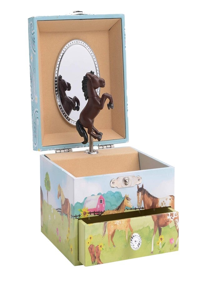 Jewelkeeper Girl's Musical Jewelry Storage Box Pullout Drawer, Horse and Barn Design, Home on the Range Tune - Image 1