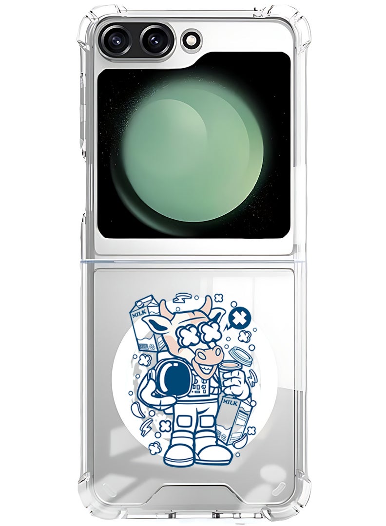 Theodor Magnetic Case for Samsung Galaxy Z Flip 5 Compatible with MagSafe Wireless Charging, Shockproof Phone Bumper Cover Cow astronaut - Image 1