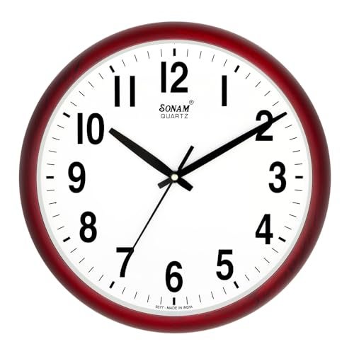 Sonam Step Movement 12 Inches Wall Clock for Home (30.5x30.5 cm_ Cherry Wood)(Plastic) - Image 1