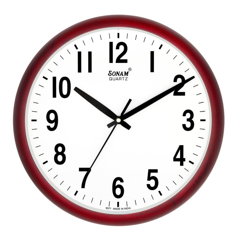 Sonam Step Movement 12 Inches Wall Clock for Home (30.5x30.5 cm_ Cherry Wood)(Plastic) - Image 2