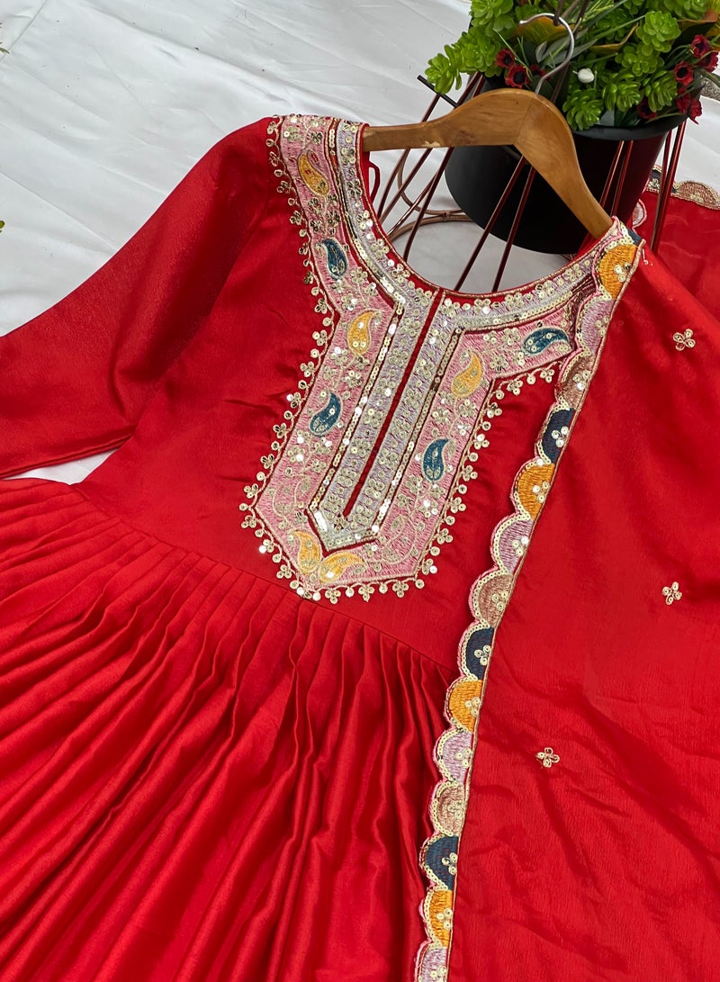 Super Asian Designer Party Wear Look Gown-Dupatta in Heavy Multi Thread Embroidery Sequence Work  - Image 2