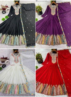 Super Asian Designer Party Wear Look Gown-Dupatta in Heavy Multi Thread Embroidery Sequence Work  - Image 5