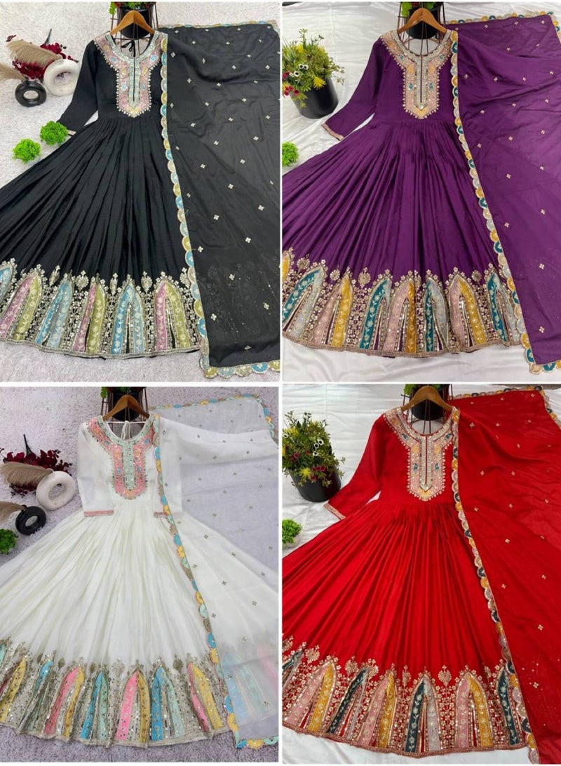Super Asian Designer Party Wear Look Gown-Dupatta in Heavy Multi Thread Embroidery Sequence Work  - Image 5