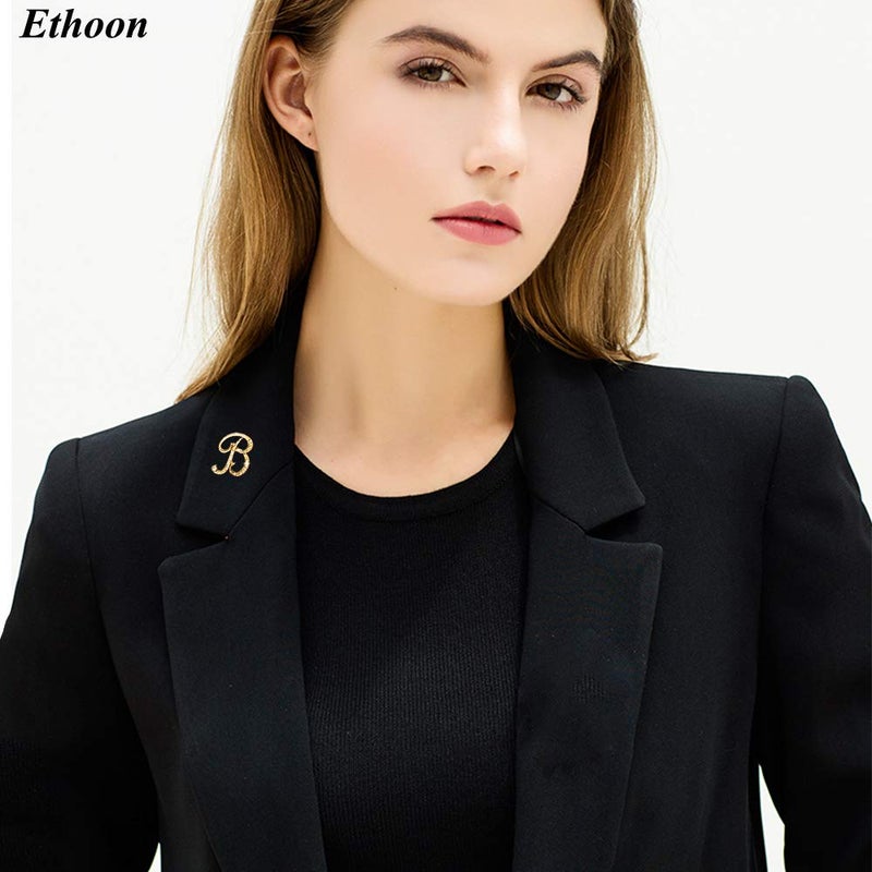 ETHOON دبوس بروش حرف أول صغير دبوس طية صدر جاكيت هدية شخصية للنساء والرجال ذهب A - Image 3