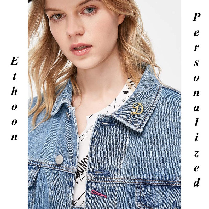 ETHOON دبوس بروش حرف أول صغير دبوس طية صدر جاكيت هدية شخصية للنساء والرجال ذهب A - Image 2