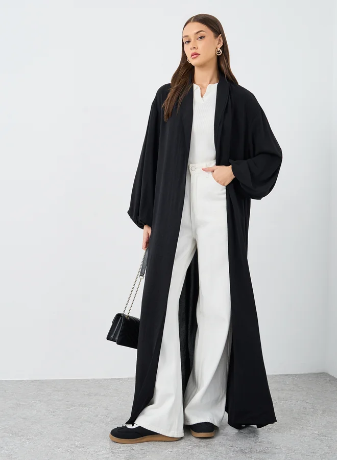 ستايلي Styli Women Black Front Open Shawl Collar Abaya