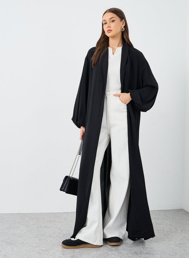 ستايلي عباية نسائية بياقة شال مفتوحة من الأمام باللون الأسود - Image 1