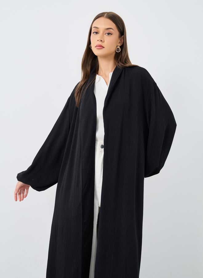 ستايلي عباية نسائية بياقة شال مفتوحة من الأمام باللون الأسود - Image 3