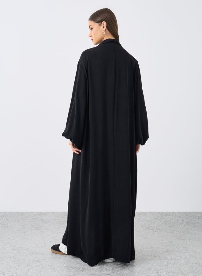 ستايلي عباية نسائية بياقة شال مفتوحة من الأمام باللون الأسود - Image 5