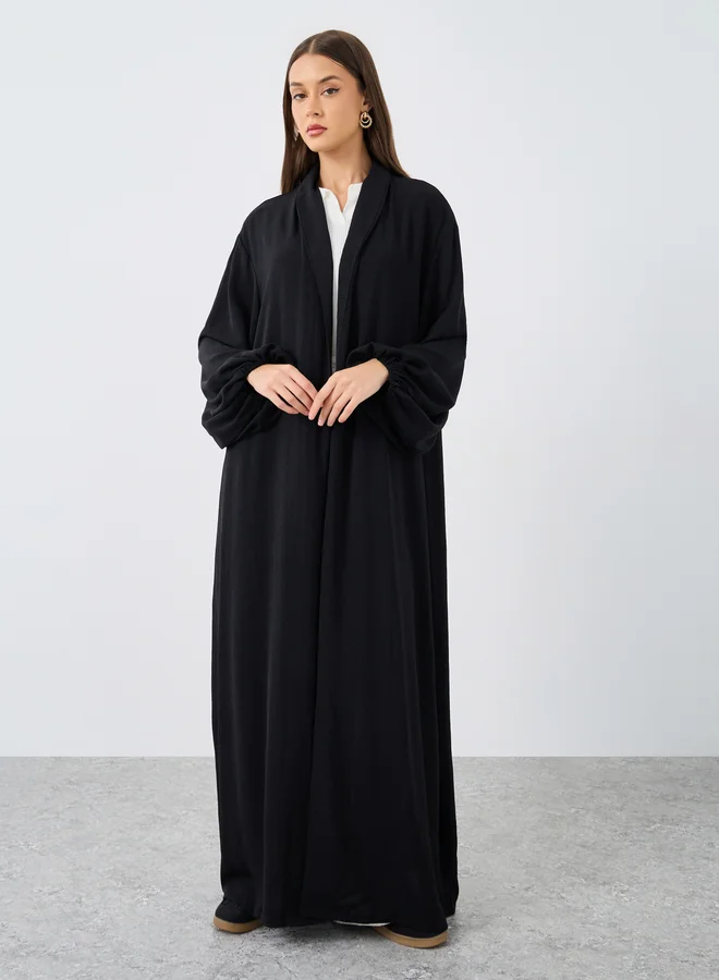 ستايلي Styli Women Black Front Open Shawl Collar Abaya