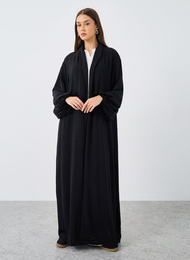 ستايلي عباية نسائية بياقة شال مفتوحة من الأمام باللون الأسود - Image 2