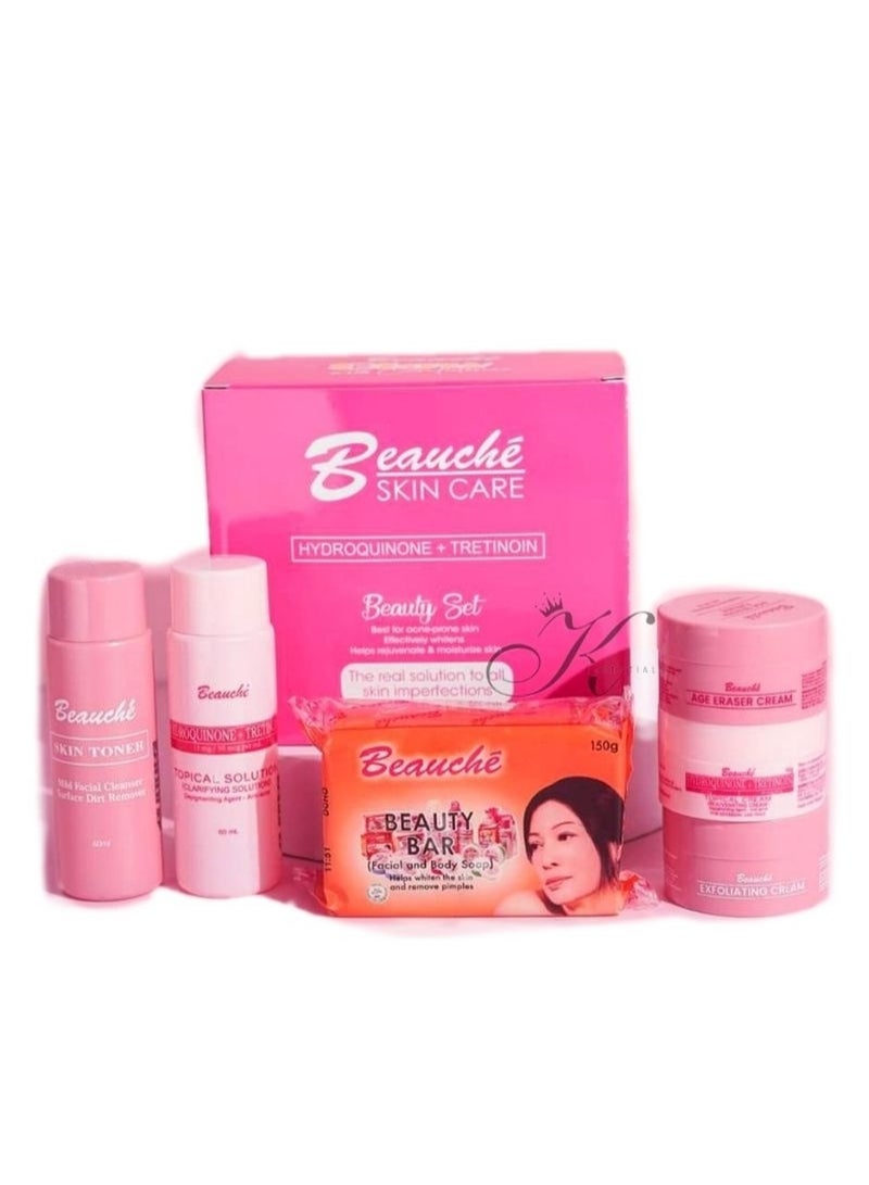 BEAUCHE Beauty Set Complete Skin Care Kit with Hydroquinone + Tretinoin for Oily Skin, Helps Improve the Appearance of Skin Imperfections, Brightening and Moisturizing Daily Care - Image 1