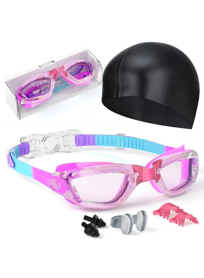 Hurdilen Kids Swim Goggles, Swimming Goggles for Kids Toddlers 3-14 with Swim Cap, Nose Clip, Nose Bridge, Ear Plugs - Image 1