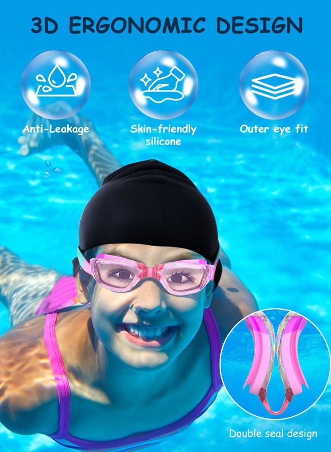 Hurdilen Kids Swim Goggles, Swimming Goggles for Kids Toddlers 3-14 with Swim Cap, Nose Clip, Nose Bridge, Ear Plugs - Image 5