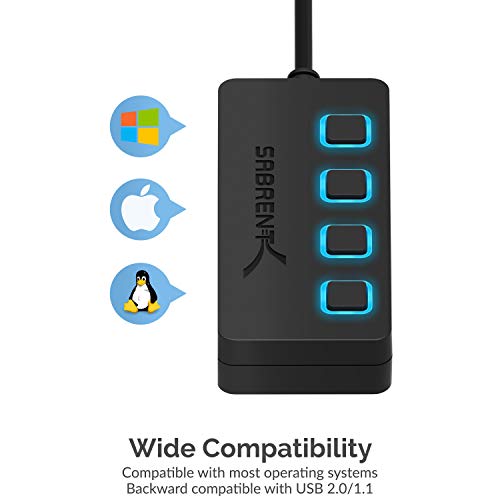 SABRENT محور USB 3.0 من SABRENT بـ 4 منافذ مع مفاتيح طاقة LED فردية - تصميم نحيف ومحمول - كابل بطول 2 قدم - نقل بيانات سريع - متوافق مع Mac و PC (HB-UM43) - Image 4