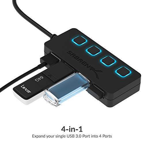 SABRENT محور USB 3.0 من SABRENT بـ 4 منافذ مع مفاتيح طاقة LED فردية - تصميم نحيف ومحمول - كابل بطول 2 قدم - نقل بيانات سريع - متوافق مع Mac و PC (HB-UM43) - Image 3
