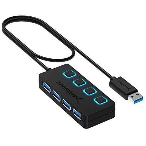 SABRENT محور USB 3.0 من SABRENT بـ 4 منافذ مع مفاتيح طاقة LED فردية - تصميم نحيف ومحمول - كابل بطول 2 قدم - نقل بيانات سريع - متوافق مع Mac و PC (HB-UM43) - Image 1