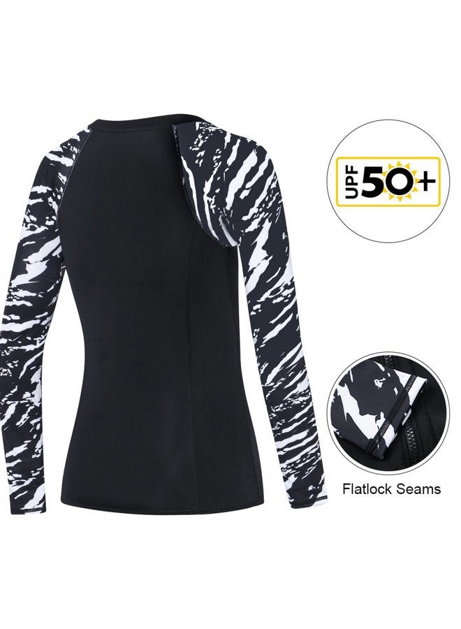 AXESEA Women Long Sleeve Swimsuits Printed Zip Front Rash Guard UV Sun Protective Surfing Shirts, Black2, US 6 - Image 5