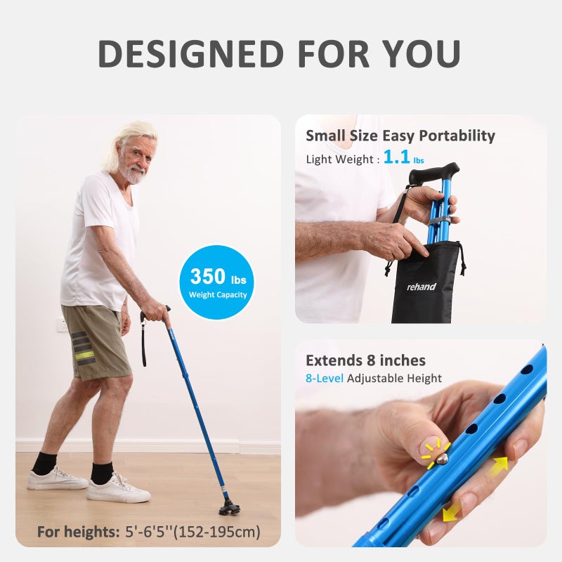 REHAND Walking Cane for Men & Women - Foldable, Adjustable, Lightweight, Self Standing Pivot Walking Cane, Soft Handle Grip, with Travel Bag, Walking Sticks for Seniors & Adults (Purple) - Image 5