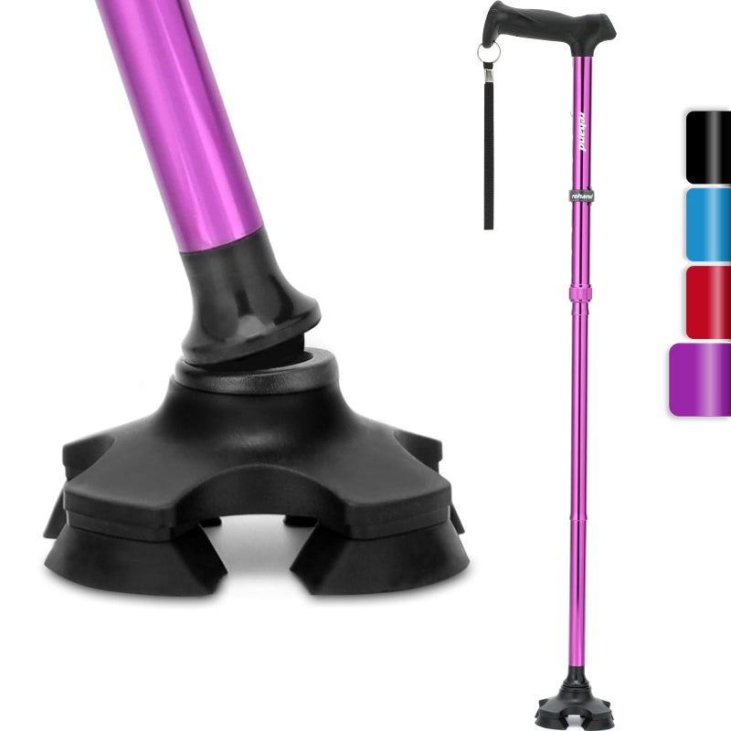 REHAND Walking Cane for Men & Women - Foldable, Adjustable, Lightweight, Self Standing Pivot Walking Cane, Soft Handle Grip, with Travel Bag, Walking Sticks for Seniors & Adults (Purple) - Image 1