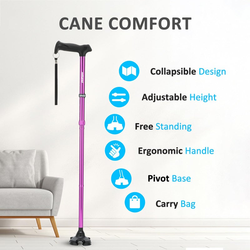 REHAND Walking Cane for Men & Women - Foldable, Adjustable, Lightweight, Self Standing Pivot Walking Cane, Soft Handle Grip, with Travel Bag, Walking Sticks for Seniors & Adults (Purple) - Image 2
