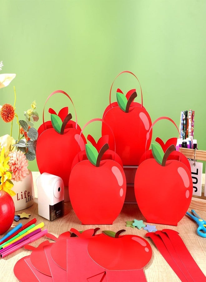 CHUNNIN 12 Pcs Teacher Appreciation Gift Bags with Handle Apple Paper Goodie Treat Candy Bags Boxes Bulk for Teacher Day End of Year Graduation Back to School Favors Supplies - Image 4