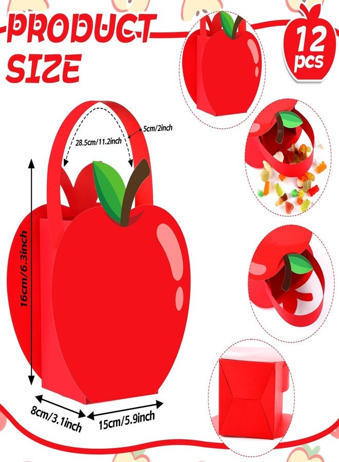 CHUNNIN 12 Pcs Teacher Appreciation Gift Bags with Handle Apple Paper Goodie Treat Candy Bags Boxes Bulk for Teacher Day End of Year Graduation Back to School Favors Supplies - Image 2