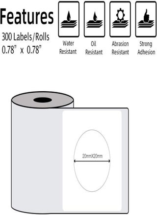 Round Thermal Sticker Labels 20mm×20mm(Inch 0.78"×0.78") - 300/Roll,  Compatible with M110/M200/M150/M200/M220/M221 Printer(Black on White) - view 3