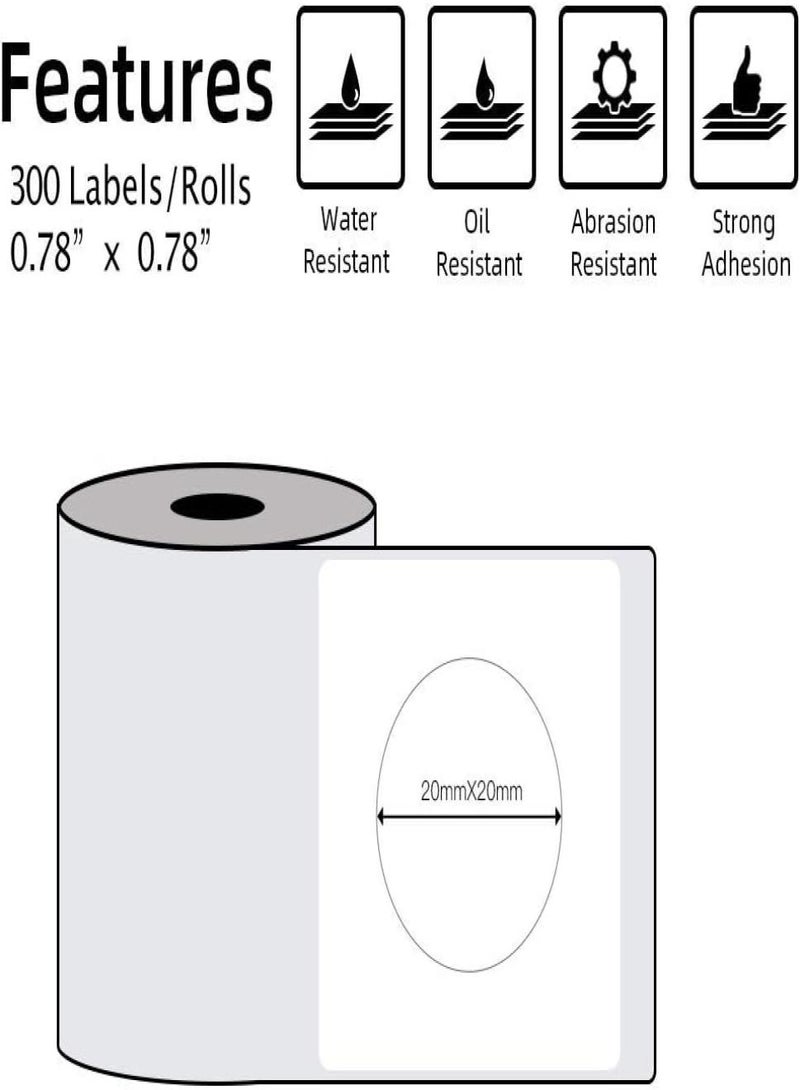 phomemo Round Thermal Sticker Labels 20mm×20mm(Inch 0.78"×0.78") - 300/Roll,  Compatible with M110/M200/M150/M200/M220/M221 Printer(Black on White) - Image 3