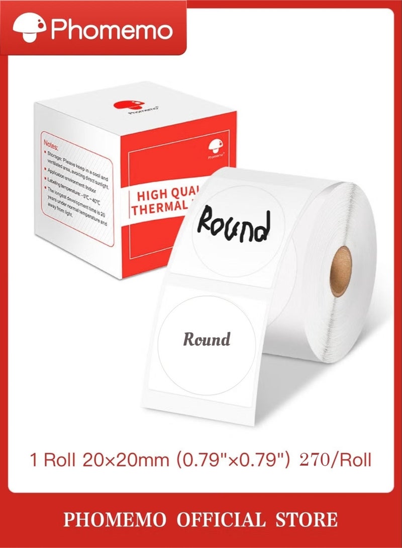 phomemo Round Thermal Sticker Labels 20mm×20mm(Inch 0.78"×0.78") - 270/Roll,  Compatible with M110/M200/M150/M200/M220/M221 Printer(Black on White) - Image 1
