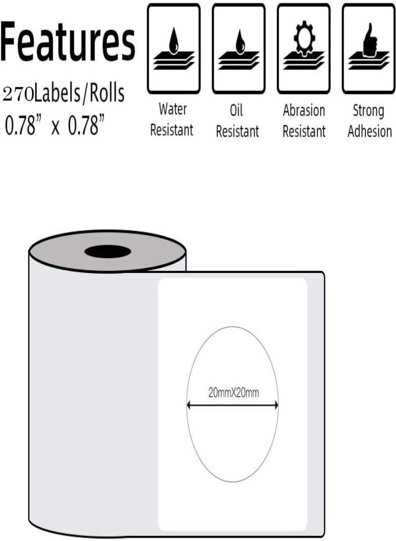 phomemo Round Thermal Sticker Labels 20mm×20mm(Inch 0.78"×0.78") - 270/Roll,  Compatible with M110/M200/M150/M200/M220/M221 Printer(Black on White) - Image 2