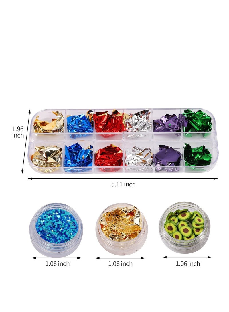 Excefore Nail Art Decoration Kit 12 Colors of Rhinestones Nail Art Fruit Slices Chunky Glitter Nail Sequins Laser Star Holographic Sparky Mixed Heart Nail Decorations - Image 4