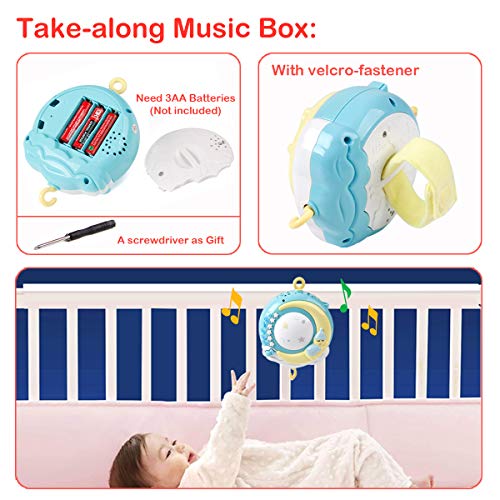 Mini Tudou Baby Musical Mobile Crib with Music and Lights, Timing Function, Projection, Take-Along Rattle and Music Box for Babies Boy Girl Toddler Sleep - Image 4