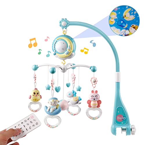 Mini Tudou Baby Musical Mobile Crib with Music and Lights, Timing Function, Projection, Take-Along Rattle and Music Box for Babies Boy Girl Toddler Sleep - Image 1