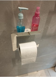 Toilet paper holder with folded back shelf stainless steel